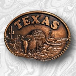 Vintage Texas Armadillo Brass Belt Buckle